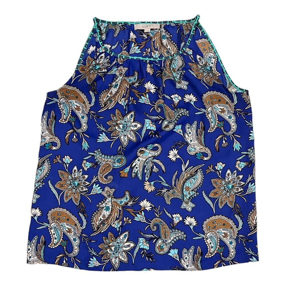Ann Taylor Loft Blue Paisley Print Halter Tank Top M